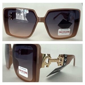 NEW TRUE RELIGION Oversized Square Sunglasses Beige / Brown Acetate